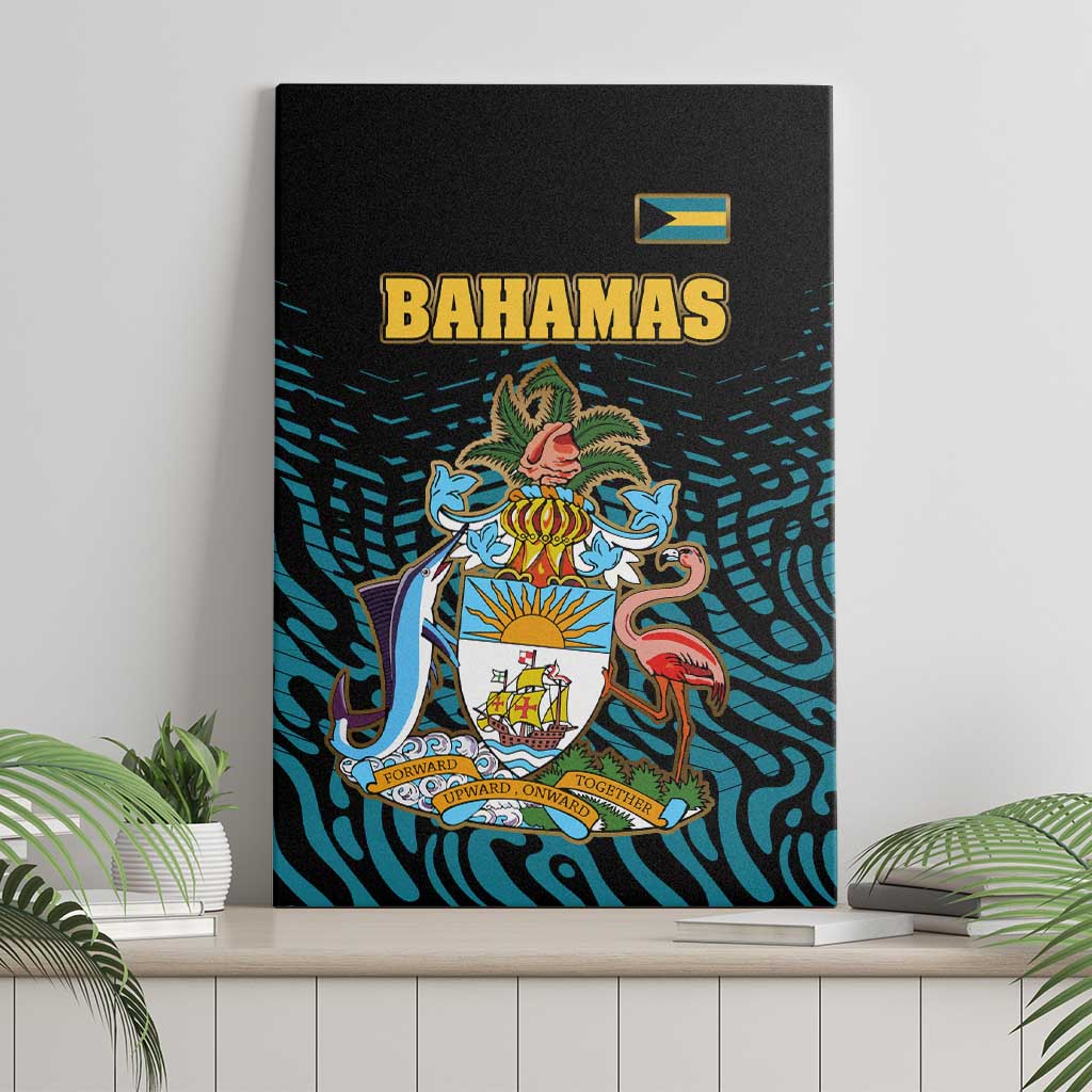 Bahamas Coat of Arms and Flag Canvas Wall Art with Blue Coral Pattern and Marlin Crest - Wonder Print Shop