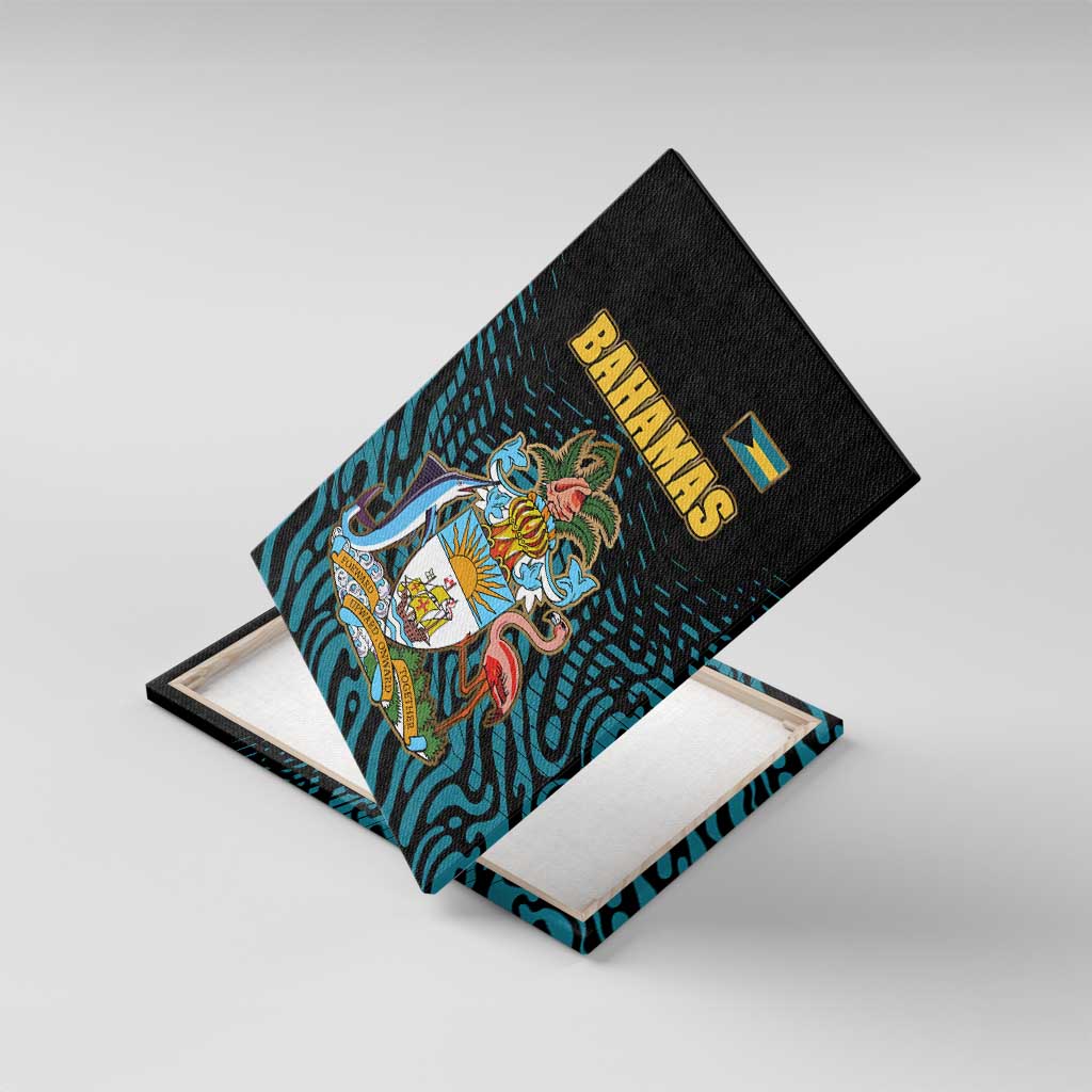 Bahamas Coat of Arms and Flag Canvas Wall Art with Blue Coral Pattern and Marlin Crest - Wonder Print Shop