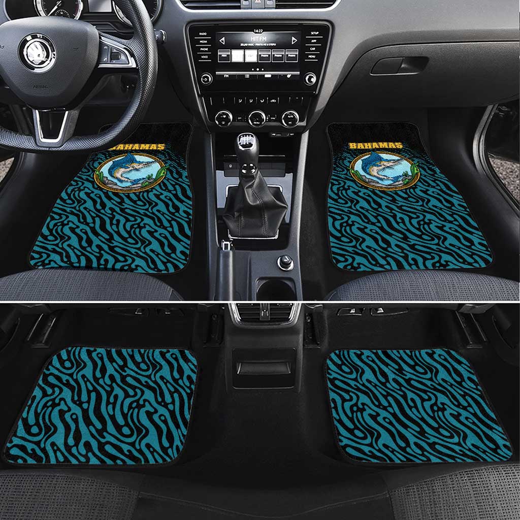 Bahamas Coat of Arms and Flag Car Mats with Blue Coral Pattern and Marlin Crest - Wonder Print Shop