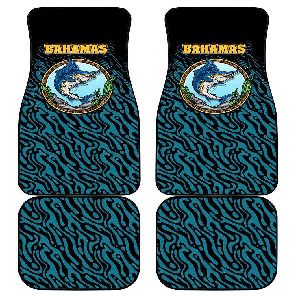 Bahamas Coat of Arms and Flag Car Mats with Blue Coral Pattern and Marlin Crest - Wonder Print Shop
