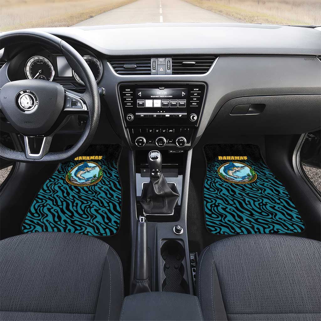 Bahamas Coat of Arms and Flag Car Mats with Blue Coral Pattern and Marlin Crest - Wonder Print Shop