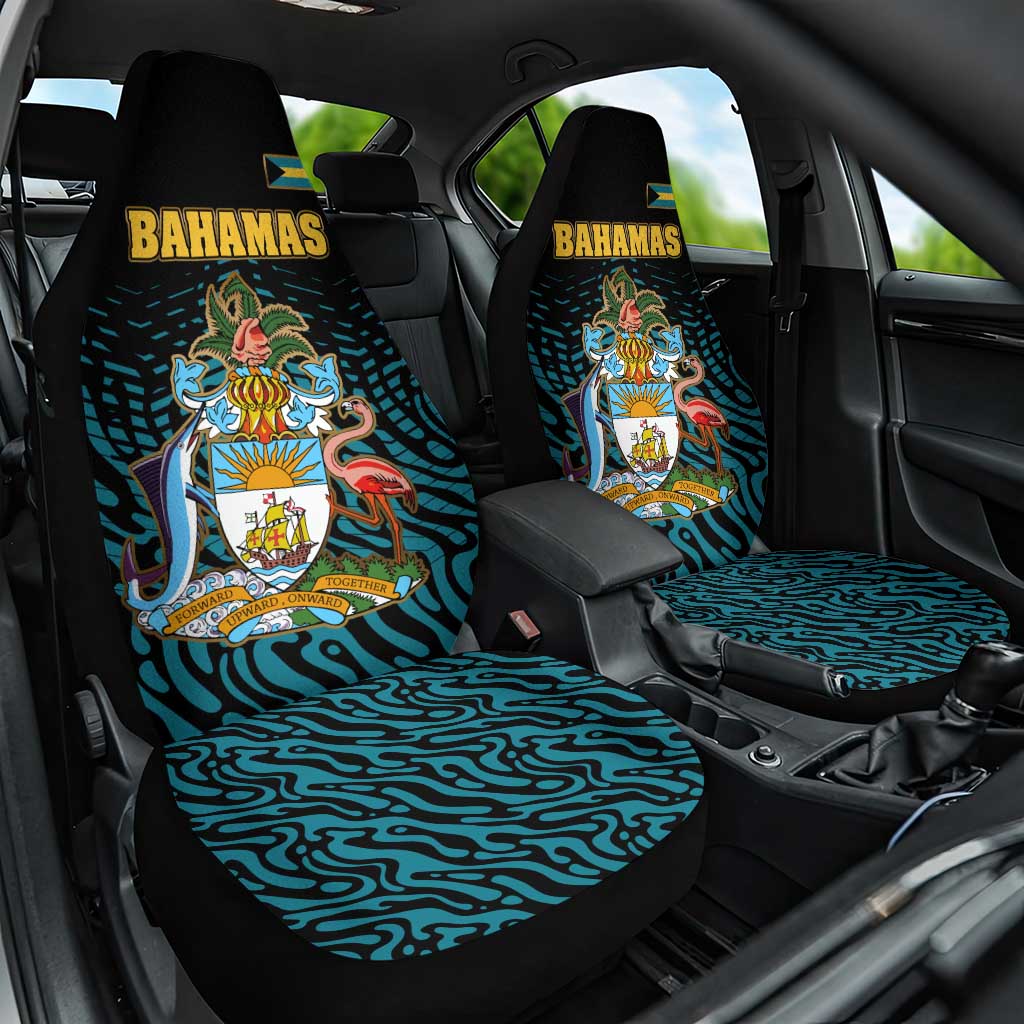 Bahamas Coat of Arms and Flag Car Seat Cover with Blue Coral Pattern and Marlin Crest - Wonder Print Shop