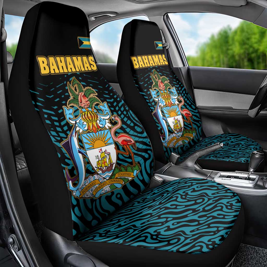 Bahamas Coat of Arms and Flag Car Seat Cover with Blue Coral Pattern and Marlin Crest - Wonder Print Shop