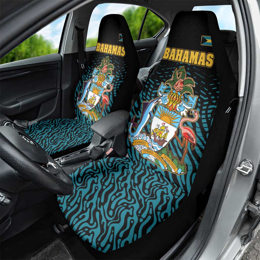 Bahamas Coat of Arms and Flag Car Seat Cover with Blue Coral Pattern and Marlin Crest - Wonder Print Shop