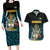 Bahamas Coat of Arms and Flag Couples Matching Long Sleeve Bodycon Dress and Hawaiian Shirt with Blue Coral Pattern and Marlin Crest - Wonder Print Shop