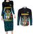 Bahamas Coat of Arms and Flag Couples Matching Long Sleeve Bodycon Dress and Long Sleeve Button Shirt with Blue Coral Pattern and Marlin Crest - Wonder Print Shop