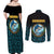 Bahamas Coat of Arms and Flag Couples Matching Off Shoulder Maxi Dress and Long Sleeve Button Shirt with Blue Coral Pattern and Marlin Crest - Wonder Print Shop