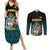 Bahamas Coat of Arms and Flag Couples Matching Summer Maxi Dress and Long Sleeve Button Shirt with Blue Coral Pattern and Marlin Crest - Wonder Print Shop