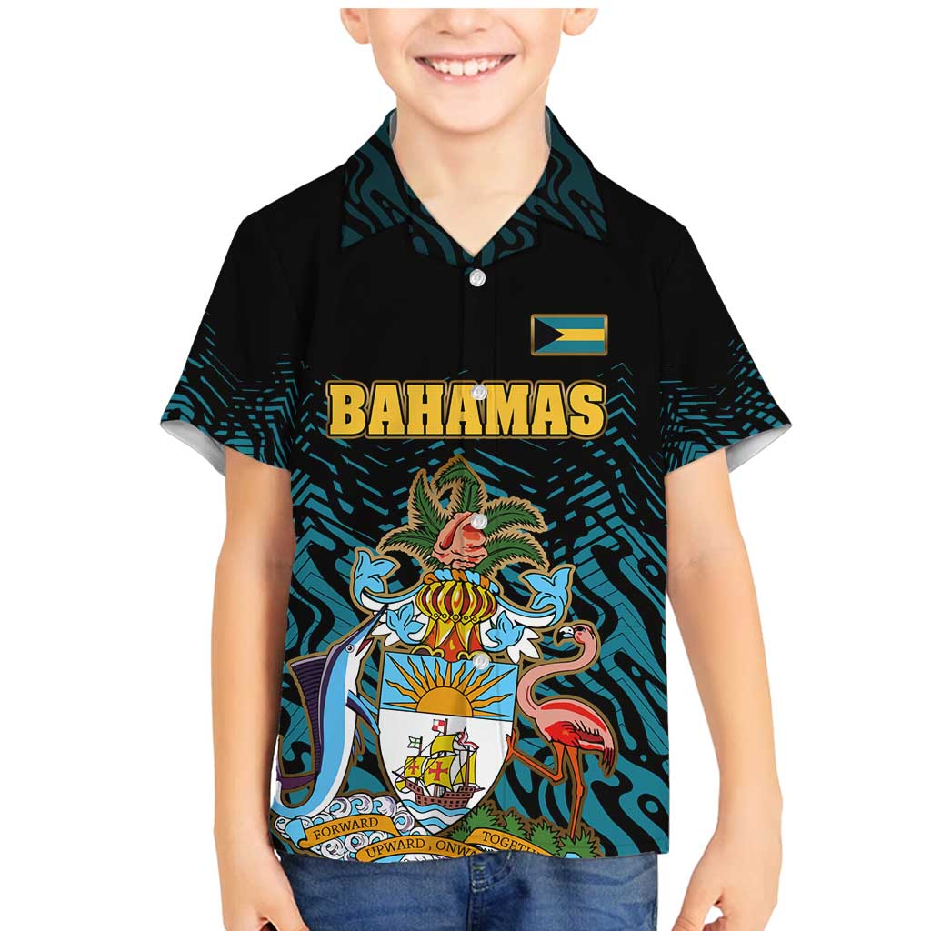 Bahamas Coat of Arms and Flag Family Matching Mermaid Dress and Hawaiian Shirt with Blue Coral Pattern and Marlin Crest - Wonder Print Shop