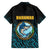 Bahamas Coat of Arms and Flag Family Matching Off The Shoulder Long Sleeve Dress and Hawaiian Shirt with Blue Coral Pattern and Marlin Crest - Wonder Print Shop