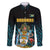 Bahamas Coat of Arms and Flag Family Matching Off The Shoulder Long Sleeve Dress and Hawaiian Shirt with Blue Coral Pattern and Marlin Crest - Wonder Print Shop