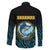 Bahamas Coat of Arms and Flag Family Matching Off The Shoulder Long Sleeve Dress and Hawaiian Shirt with Blue Coral Pattern and Marlin Crest - Wonder Print Shop