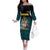Bahamas Coat of Arms and Flag Family Matching Off The Shoulder Long Sleeve Dress and Hawaiian Shirt with Blue Coral Pattern and Marlin Crest - Wonder Print Shop