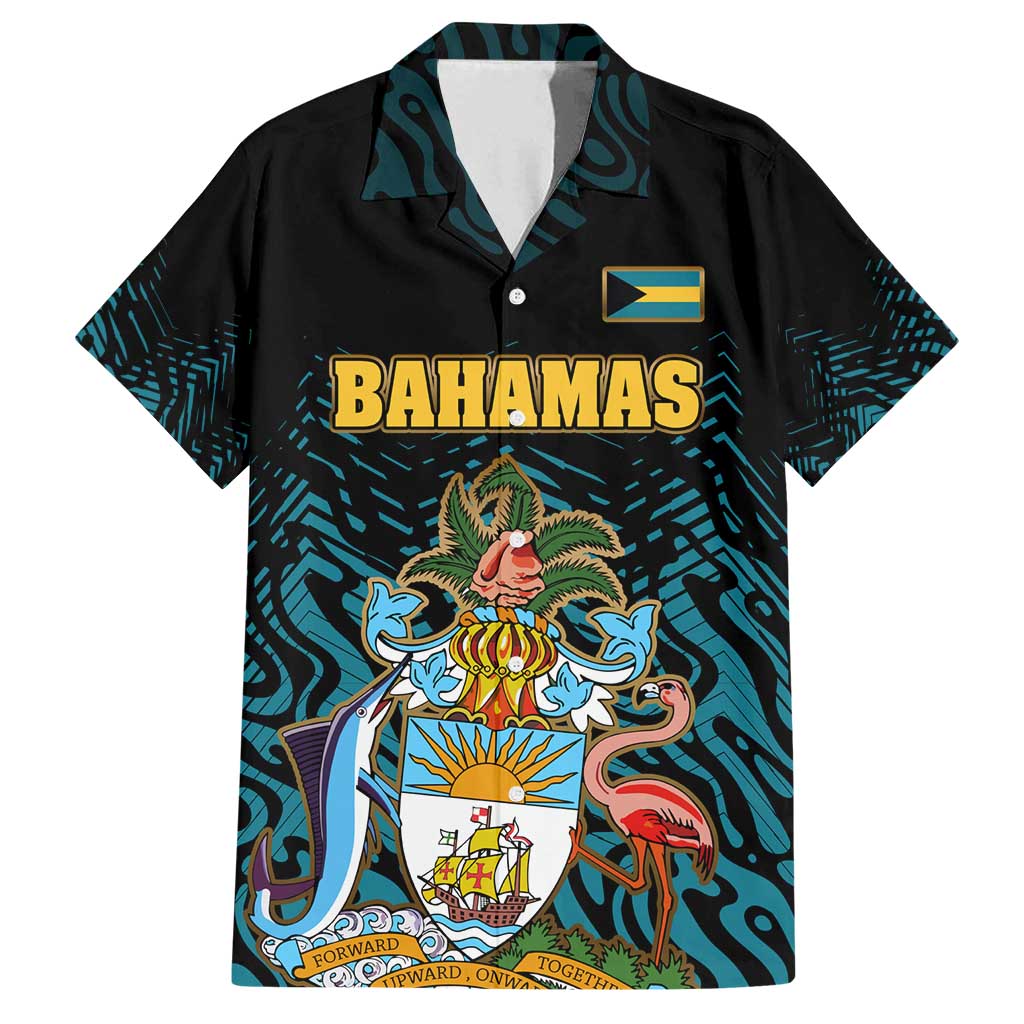 Bahamas Coat of Arms and Flag Family Matching Off Shoulder Maxi Dress and Hawaiian Shirt with Blue Coral Pattern and Marlin Crest - Wonder Print Shop