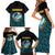Bahamas Coat of Arms and Flag Family Matching Short Sleeve Bodycon Dress and Hawaiian Shirt with Blue Coral Pattern and Marlin Crest - Wonder Print Shop