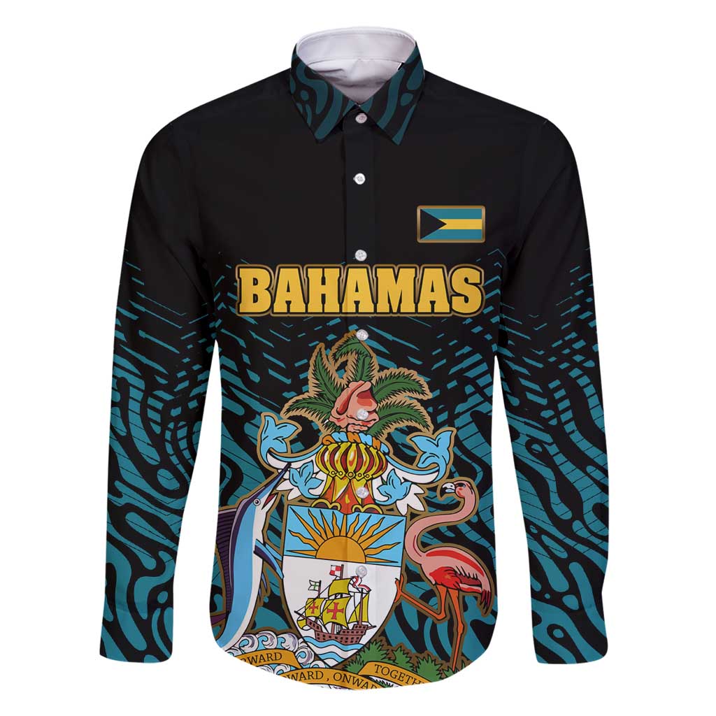 Bahamas Coat of Arms and Flag Family Matching Summer Maxi Dress and Hawaiian Shirt with Blue Coral Pattern and Marlin Crest - Wonder Print Shop