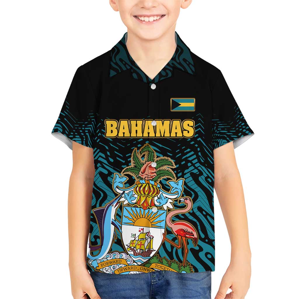 Bahamas Coat of Arms and Flag Family Matching Tank Maxi Dress and Hawaiian Shirt with Blue Coral Pattern and Marlin Crest - Wonder Print Shop
