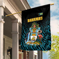 Bahamas Coat of Arms and Flag Garden Flag with Blue Coral Pattern and Marlin Crest - Wonder Print Shop