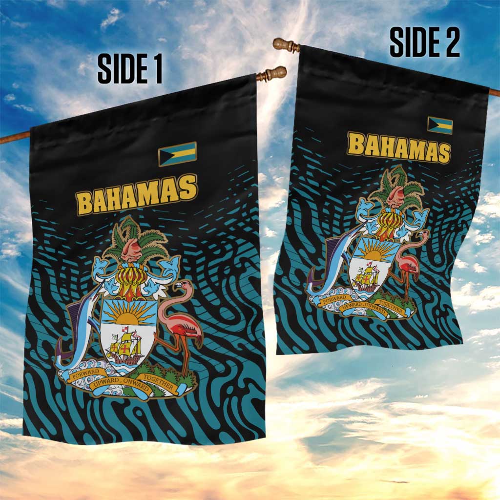 Bahamas Coat of Arms and Flag Garden Flag with Blue Coral Pattern and Marlin Crest - Wonder Print Shop
