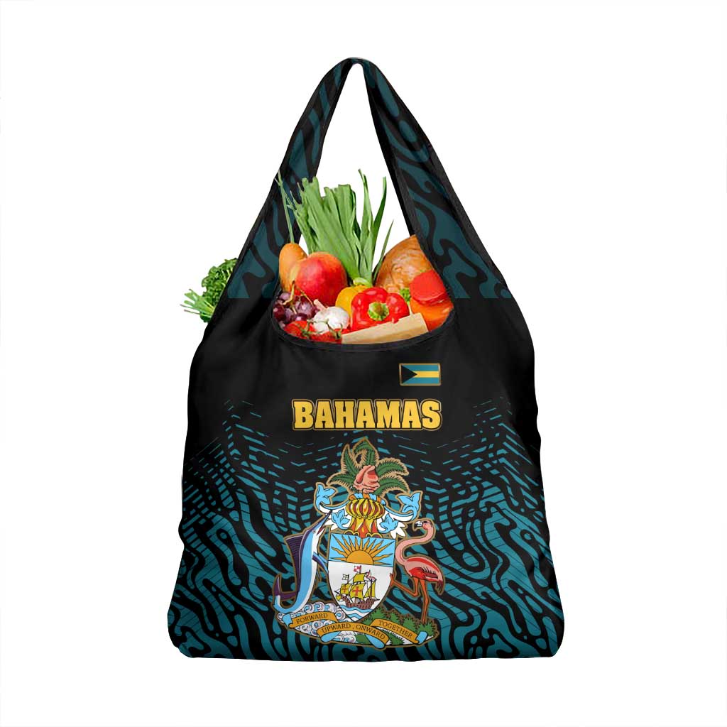 Bahamas Coat of Arms and Flag Grocery Bag with Blue Coral Pattern and Marlin Crest - Wonder Print Shop