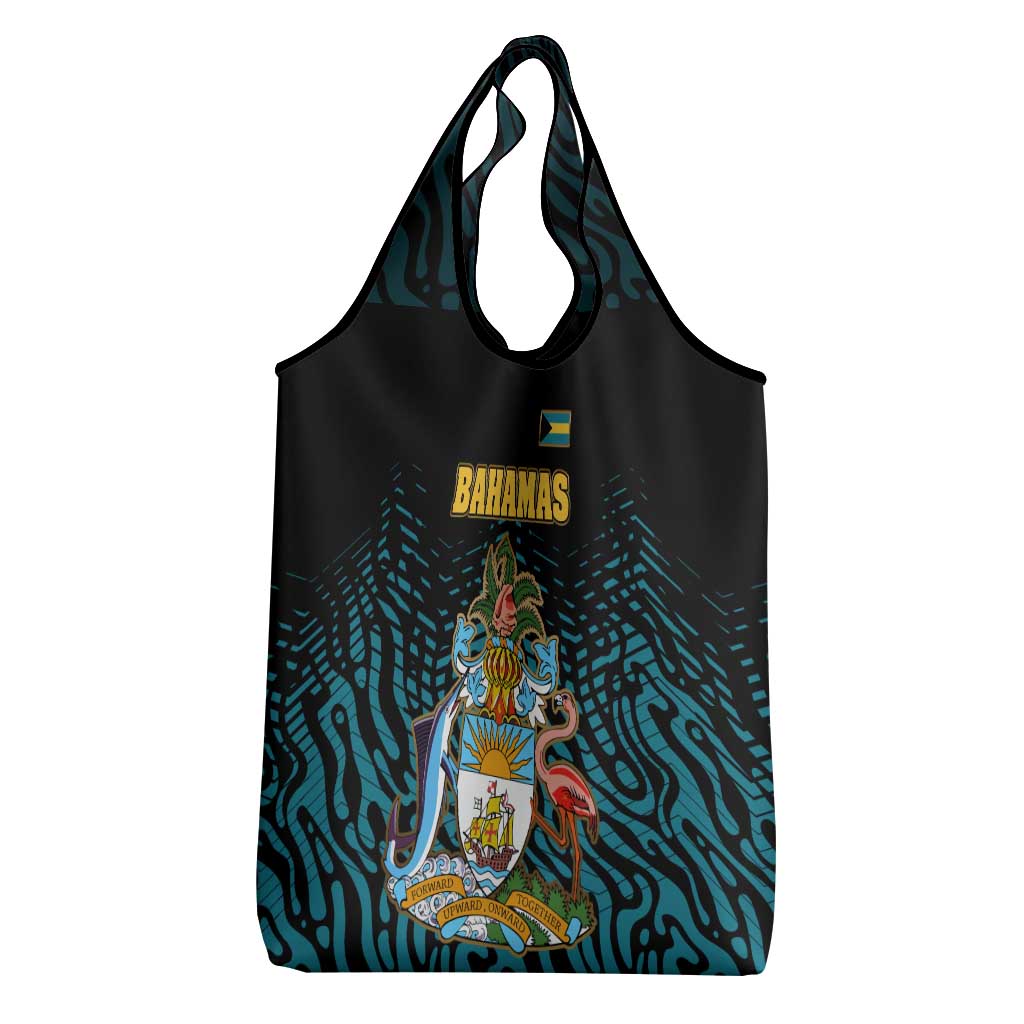 Bahamas Coat of Arms and Flag Grocery Bag with Blue Coral Pattern and Marlin Crest - Wonder Print Shop
