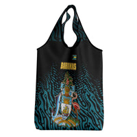 Bahamas Coat of Arms and Flag Grocery Bag with Blue Coral Pattern and Marlin Crest - Wonder Print Shop