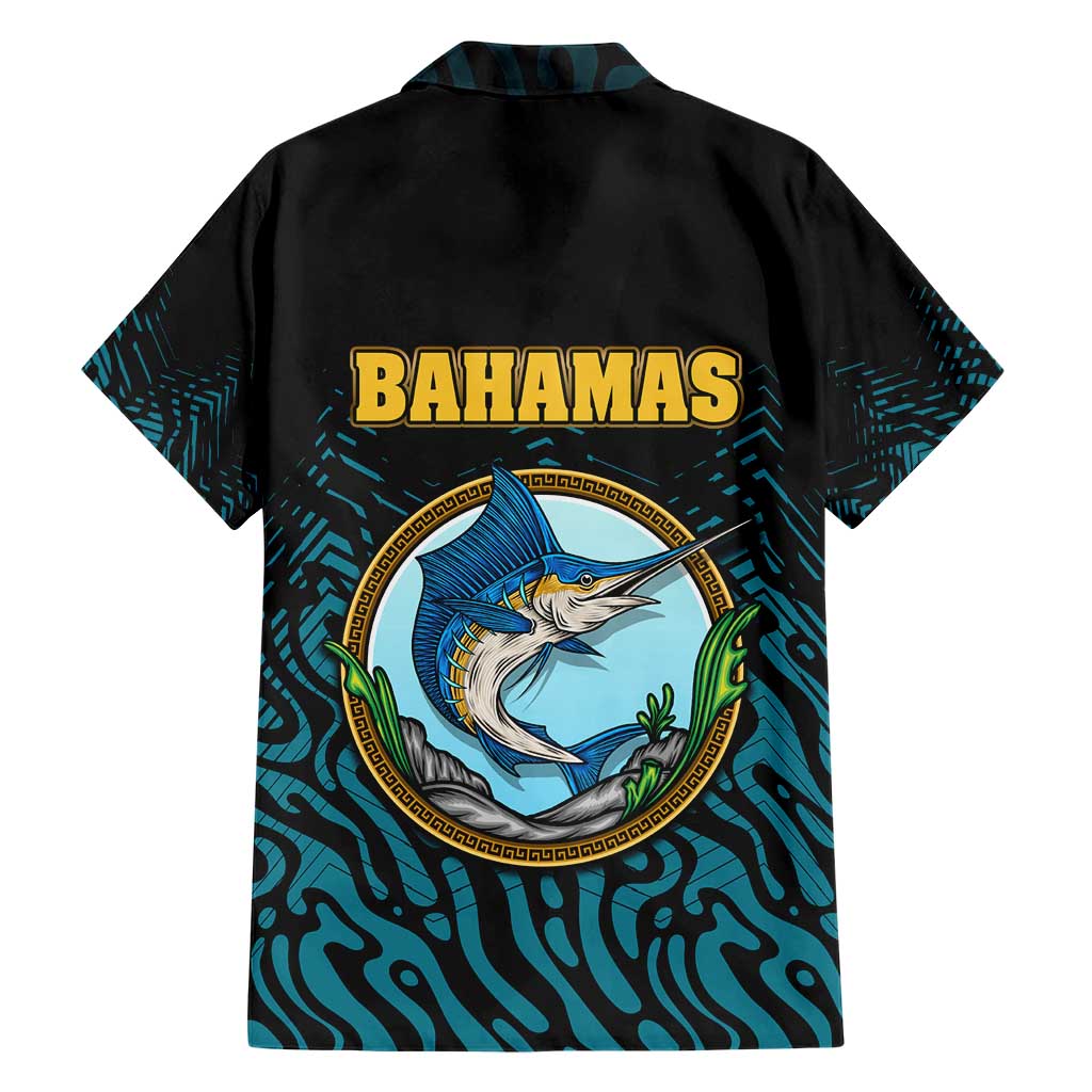 Bahamas Coat of Arms and Flag Hawaiian Shirt with Blue Coral Pattern and Marlin Crest - Wonder Print Shop