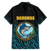 Bahamas Coat of Arms and Flag Hawaiian Shirt with Blue Coral Pattern and Marlin Crest - Wonder Print Shop