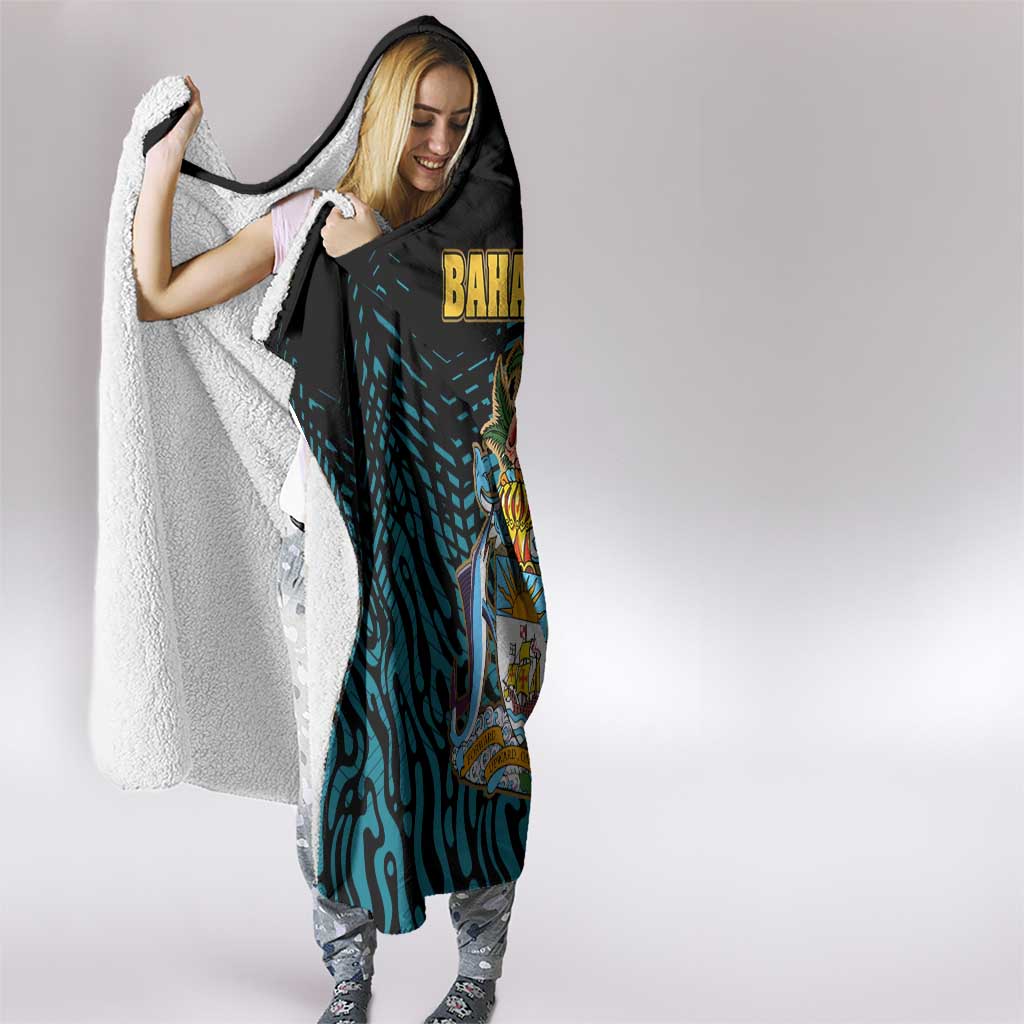 Bahamas Coat of Arms and Flag Hooded Blanket with Blue Coral Pattern and Marlin Crest - Wonder Print Shop