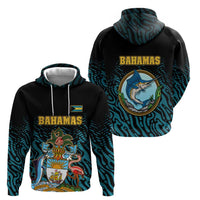 Bahamas Coat of Arms and Flag Hoodie with Blue Coral Pattern and Marlin Crest - Wonder Print Shop