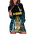 Bahamas Coat of Arms and Flag Hoodie Dress with Blue Coral Pattern and Marlin Crest - Wonder Print Shop