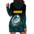 Bahamas Coat of Arms and Flag Hoodie Dress with Blue Coral Pattern and Marlin Crest - Wonder Print Shop