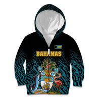 Bahamas Coat of Arms and Flag Kid Hoodie with Blue Coral Pattern and Marlin Crest - Wonder Print Shop