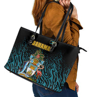 Bahamas Coat of Arms and Flag Leather Tote Bag with Blue Coral Pattern and Marlin Crest - Wonder Print Shop