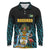 Bahamas Coat of Arms and Flag Long Sleeve Polo Shirt with Blue Coral Pattern and Marlin Crest - Wonder Print Shop