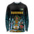 Bahamas Coat of Arms and Flag Long Sleeve Shirt with Blue Coral Pattern and Marlin Crest - Wonder Print Shop