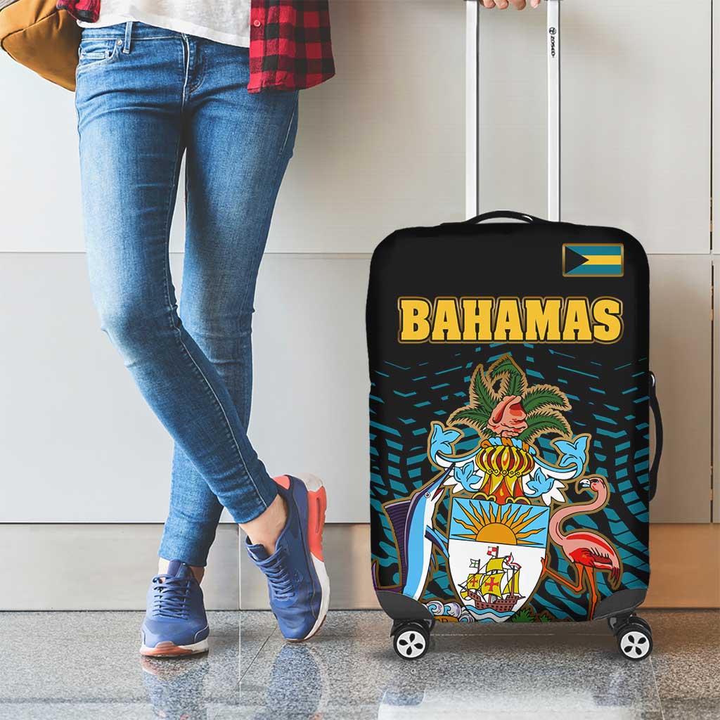 Bahamas Coat of Arms and Flag Luggage Cover with Blue Coral Pattern and Marlin Crest - Wonder Print Shop