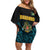Bahamas Coat of Arms and Flag Off Shoulder Short Dress with Blue Coral Pattern and Marlin Crest - Wonder Print Shop