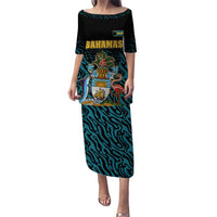 Bahamas Coat of Arms and Flag Puletasi with Blue Coral Pattern and Marlin Crest - Wonder Print Shop