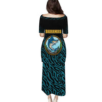 Bahamas Coat of Arms and Flag Puletasi with Blue Coral Pattern and Marlin Crest - Wonder Print Shop