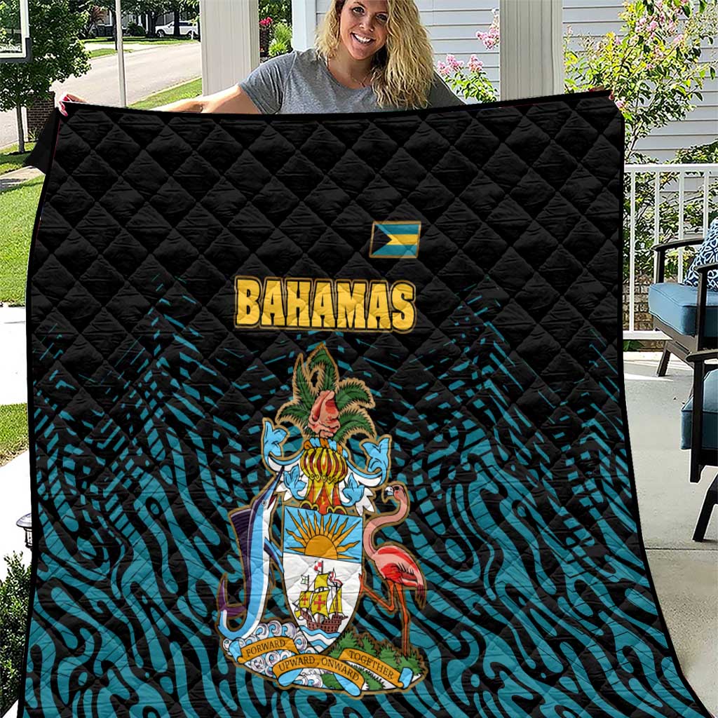 Bahamas Coat of Arms and Flag Quilt with Blue Coral Pattern and Marlin Crest - Wonder Print Shop
