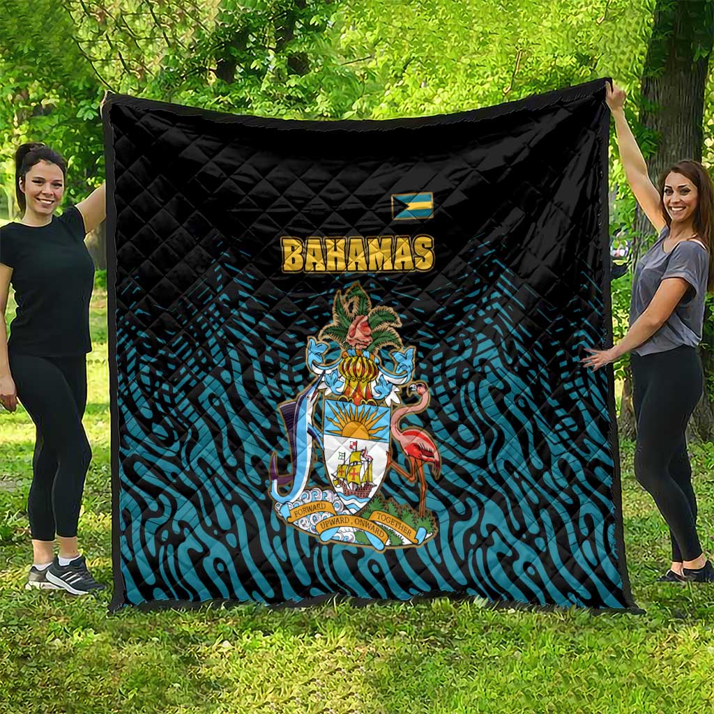 Bahamas Coat of Arms and Flag Quilt with Blue Coral Pattern and Marlin Crest - Wonder Print Shop