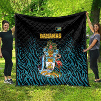 Bahamas Coat of Arms and Flag Quilt with Blue Coral Pattern and Marlin Crest - Wonder Print Shop