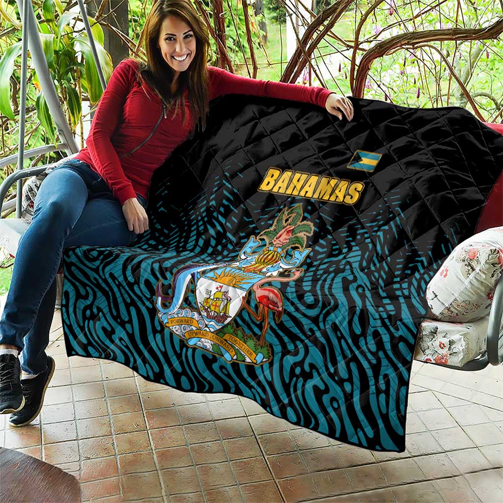 Bahamas Coat of Arms and Flag Quilt with Blue Coral Pattern and Marlin Crest - Wonder Print Shop
