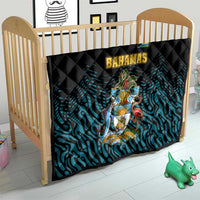 Bahamas Coat of Arms and Flag Quilt with Blue Coral Pattern and Marlin Crest - Wonder Print Shop