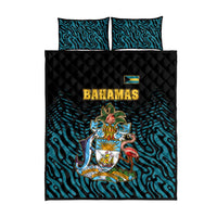 Bahamas Coat of Arms and Flag Quilt Bed Set with Blue Coral Pattern and Marlin Crest - Wonder Print Shop
