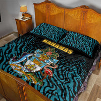 Bahamas Coat of Arms and Flag Quilt Bed Set with Blue Coral Pattern and Marlin Crest - Wonder Print Shop