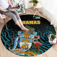 Bahamas Coat of Arms and Flag Round Carpet with Blue Coral Pattern and Marlin Crest - Wonder Print Shop