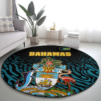 Bahamas Coat of Arms and Flag Round Carpet with Blue Coral Pattern and Marlin Crest - Wonder Print Shop