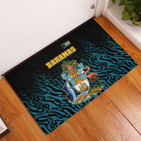 Bahamas Coat of Arms and Flag Rubber Doormat with Blue Coral Pattern and Marlin Crest - Wonder Print Shop